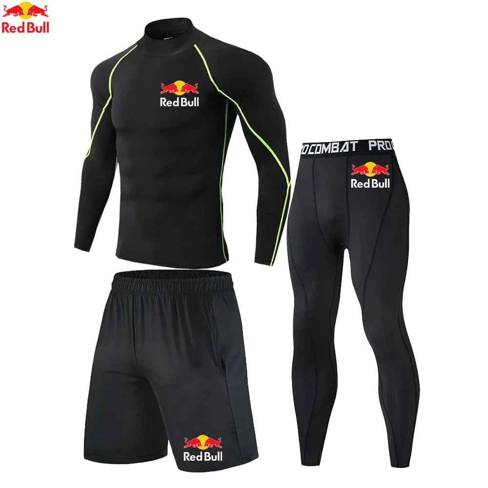 Red Bull New High-Necked Fashion Compression T Shirt Pants Set Men Tights Tracksuit Men Set Gym Fitness Clothing Sportswear Suit