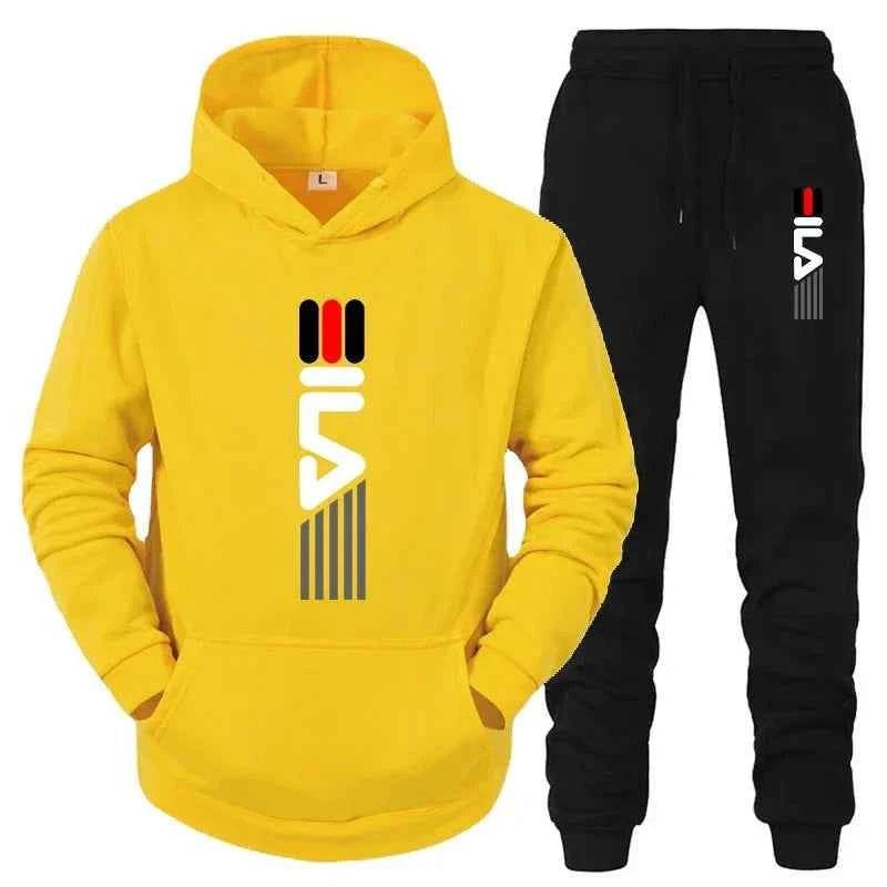 Men's Tracksuit Hooded Sweatshirt+Sweatpants 2 Pcs Sets Sports Suit Casual Jogger Sportswear 2 Piece Male Fleece Streetwear Sets