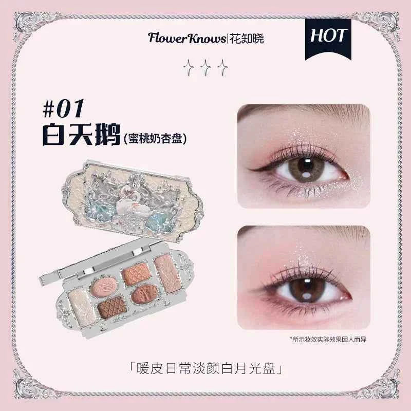 Flower Knows Moonlight Mermaid Eyeshadow Palette 8-Color Matte Shimmer Glitter Eye Makeup Cosmetics Women Beauty Eye Shadow