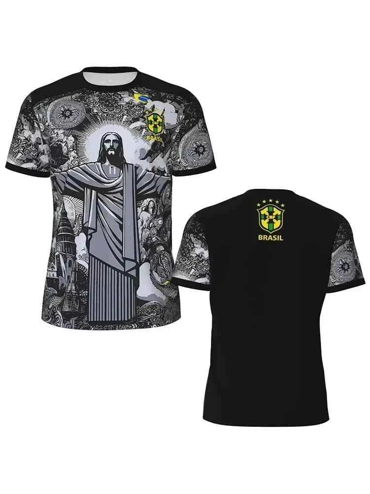 Football Training TShirt Special Edition Brazilian Jesus Redeemer Soccer Tshirt Quick Dry Breathable Sport Short Sleeve Kid/Adul