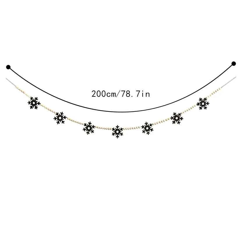 1pc Black Snowflake Garland Home Handmade Wooden Bead Banner Festival Christmas Multifunctional Wall Hanging Decoration Banner