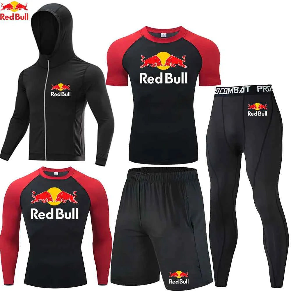 Red Bull Compression Sportswear Suits Men's Gym Tights Training Clothes Workout Jogging Set Running Rashguard Tracksuit For Men