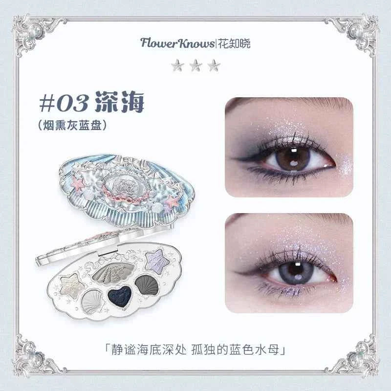 Flower Knows Moonlight Mermaid Eyeshadow Palette 8-Color Matte Shimmer Glitter Eye Makeup Cosmetics Women Beauty Eye Shadow