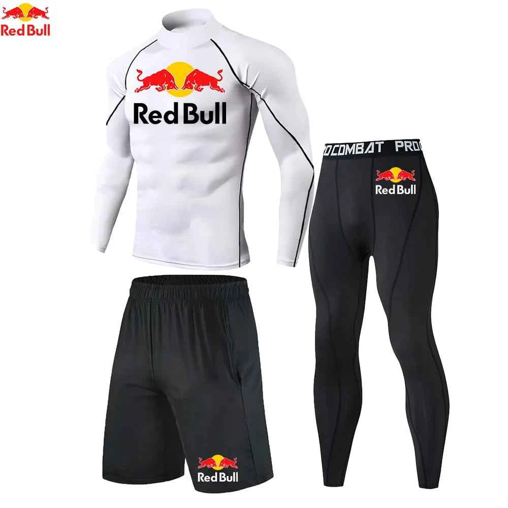 Red Bull New High-Necked Fashion Compression T Shirt Pants Set Men Tights Tracksuit Men Set Gym Fitness Clothing Sportswear Suit