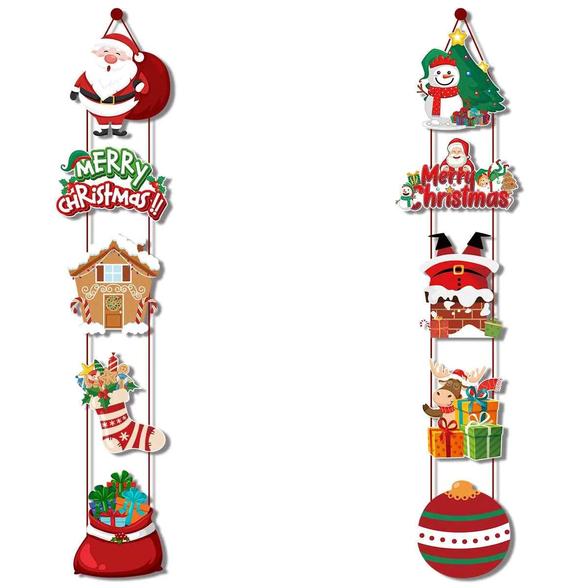 Christmas Door Hanging Banner Cute Christmas Porch Door Paper Banner Garland for Xmas Home Decorations New Year Party Supplies
