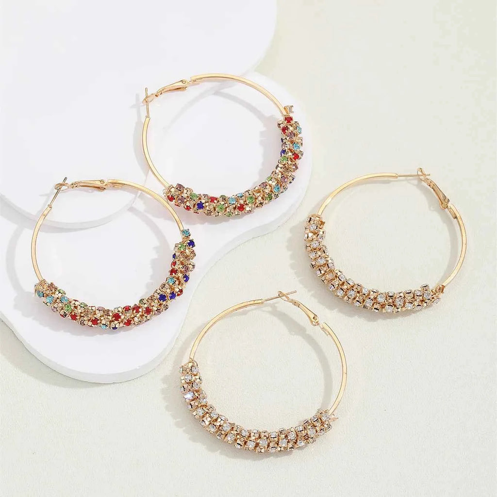 Cute Female Rainbow White Zircon Stone Hoop Earrings Fashion Female Gold Color Wedding Jewelry For Women