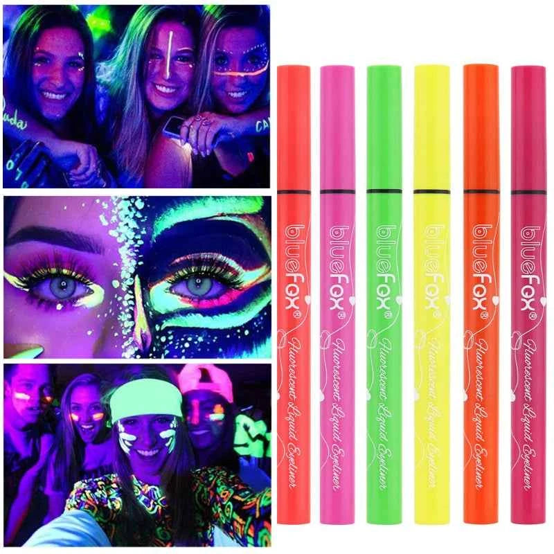 Glow In The Dark Face Paint Kit,6pcs Shimmer Glow Eyeliner set,UV Neon Face & Body Paint Sticks Marker Luminous Makeup for Music