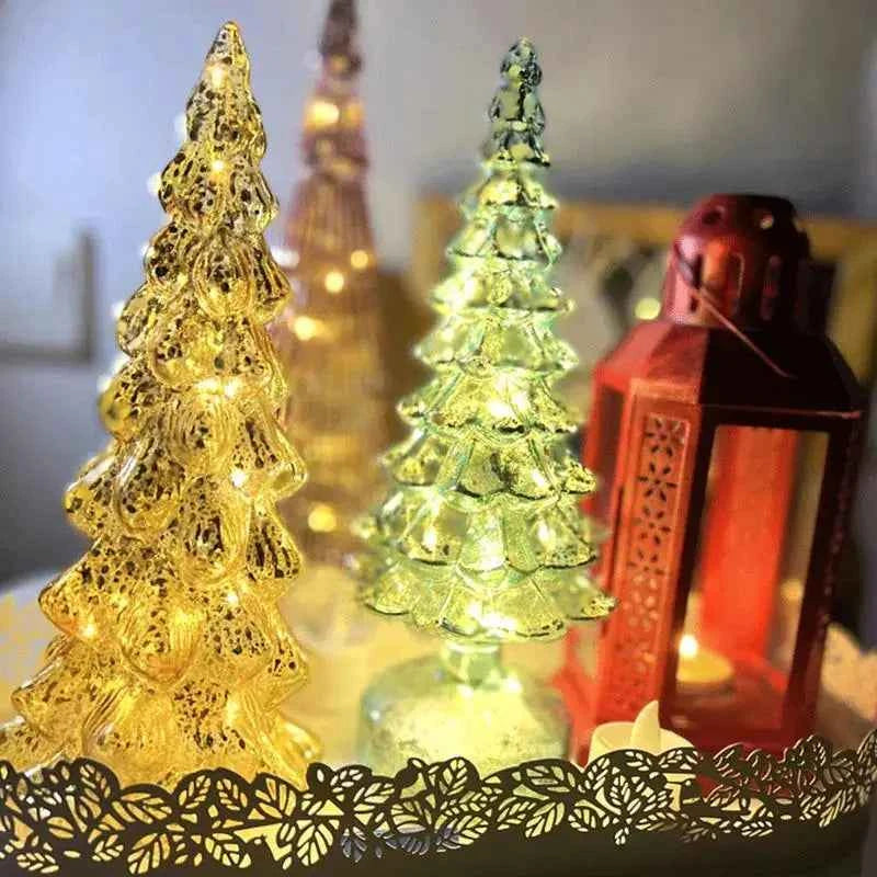 Mini Glass Christmas Tree with Lights Lighted Glass Christmas Tree Battery Operated Christmas Tree Night Lights Tabletop decor