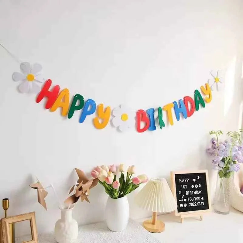 Rainbow Color Birthday Happy Party Banner Be Happy Hanging Banner Garland Daisy String Banner Wedding Banner Home Party Decor