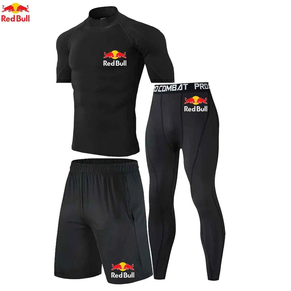 Red Bull New High-Necked Fashion Compression T Shirt Pants Set Men Tights Tracksuit Men Set Gym Fitness Clothing Sportswear Suit