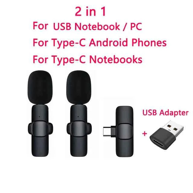 2in1 Wireless Lavalier Microphone for iPhone Android Handy Microphone Plug Play Wireless Microphone for Interview YouTube TikTok