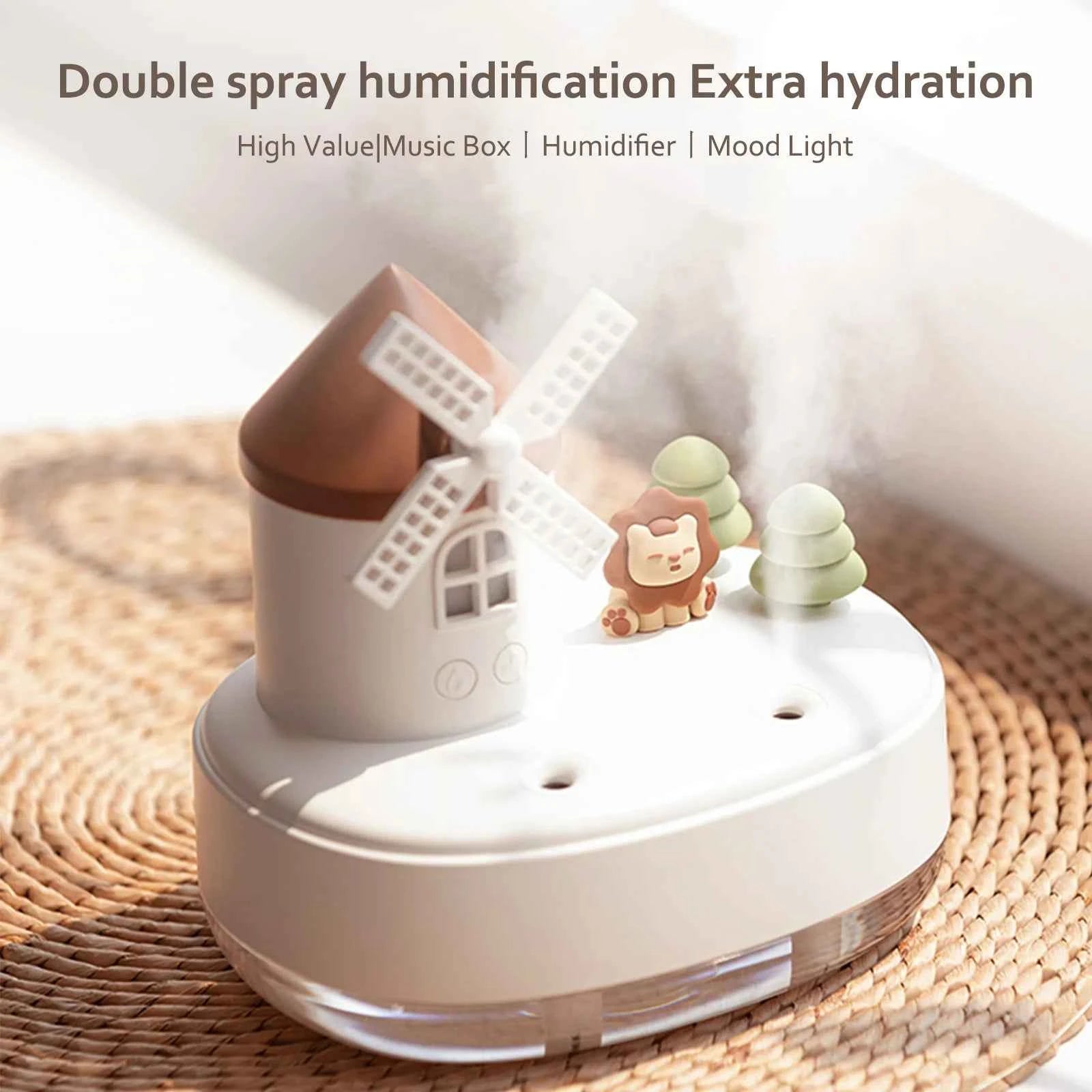 650ml Air Humidifier with LED Lights Music Windmill Shaped Wireless Air Humidifier Humidifier Mist Maker for Living Room Bedroom