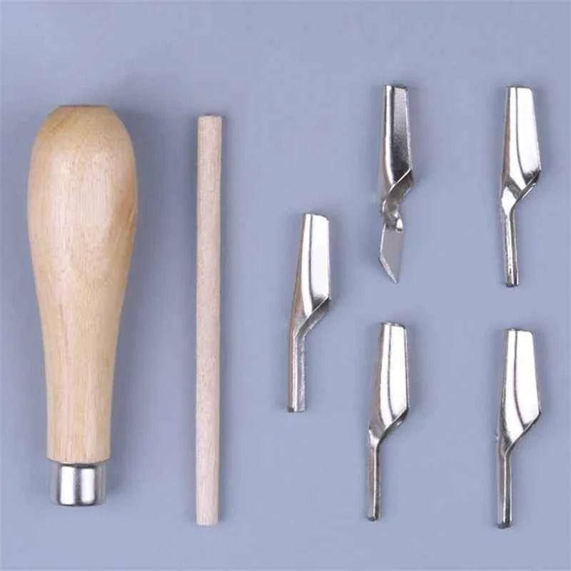 Lino Block Cutting Rubber Stamp Carving Tools With 5 Blade Wood Handle Printmaking Carving Tools Set