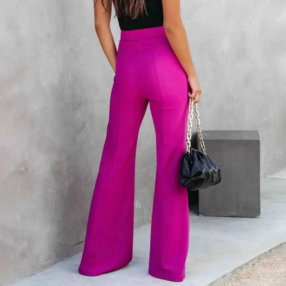 Pantalon Flare Élastique Taille Haute Femme