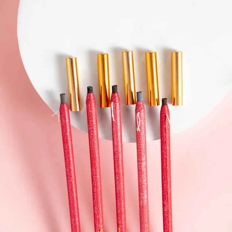 1pc Red Eyebrow Pencil Waterproof Makeup Non-smudge Cosmetics Eyebrow Enhancers Pull-Off Sharpener Golden Beauty Tools Wholesale