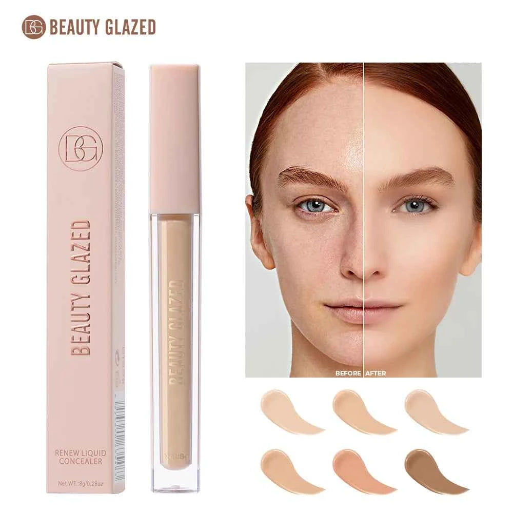 Beauty Glazed Renew Liquid Concealer,6 Colors Matte Flawless,Long-lasting Full Coverage,Waterproof for Face Makeup Cosmetics
