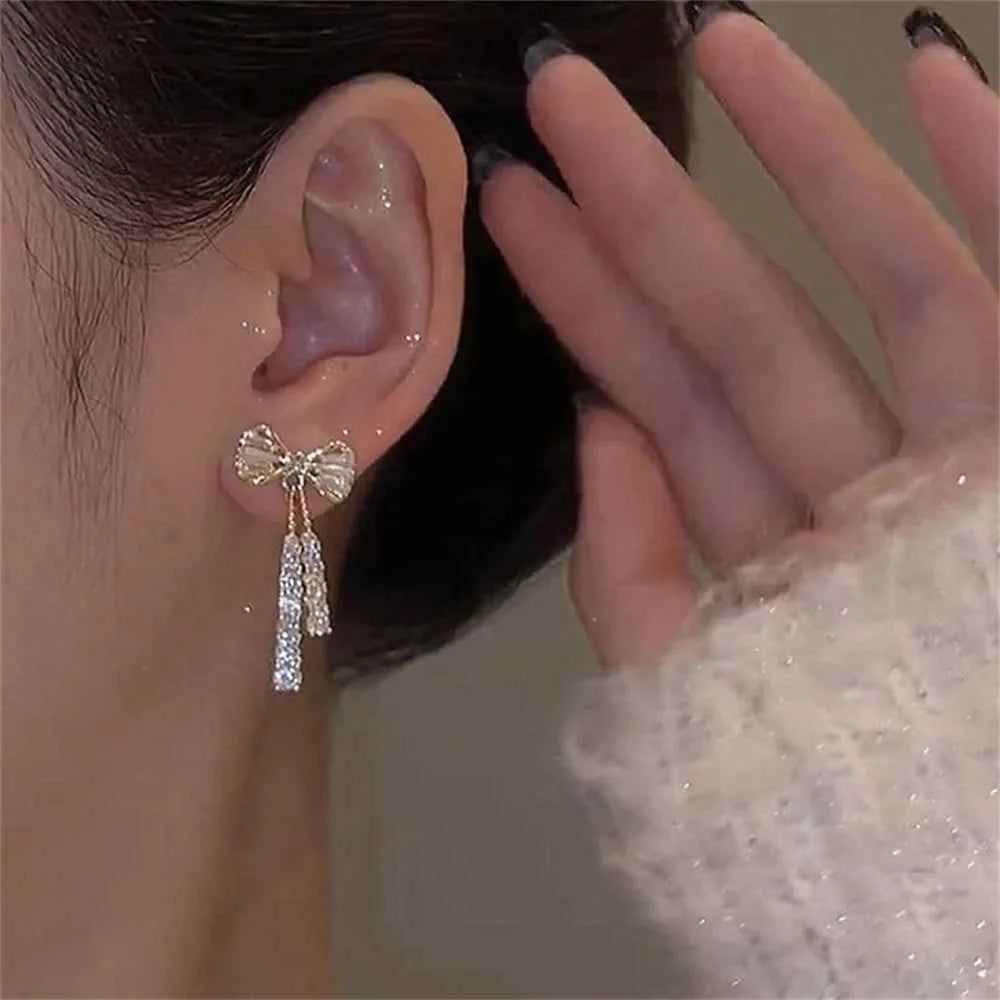 Fashion Bow Crystal Zircon Earrings For Women Trendy Party Jewelry Ear Accessories Valentine's Day Gift