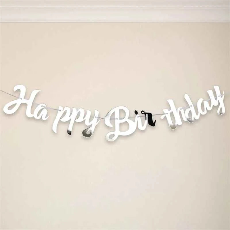 Gold Silver Blue Happy Birthday Banner Bunting Paper Birthday Party Hanging Garland Banner Boys Girls Baby Shower Decoration