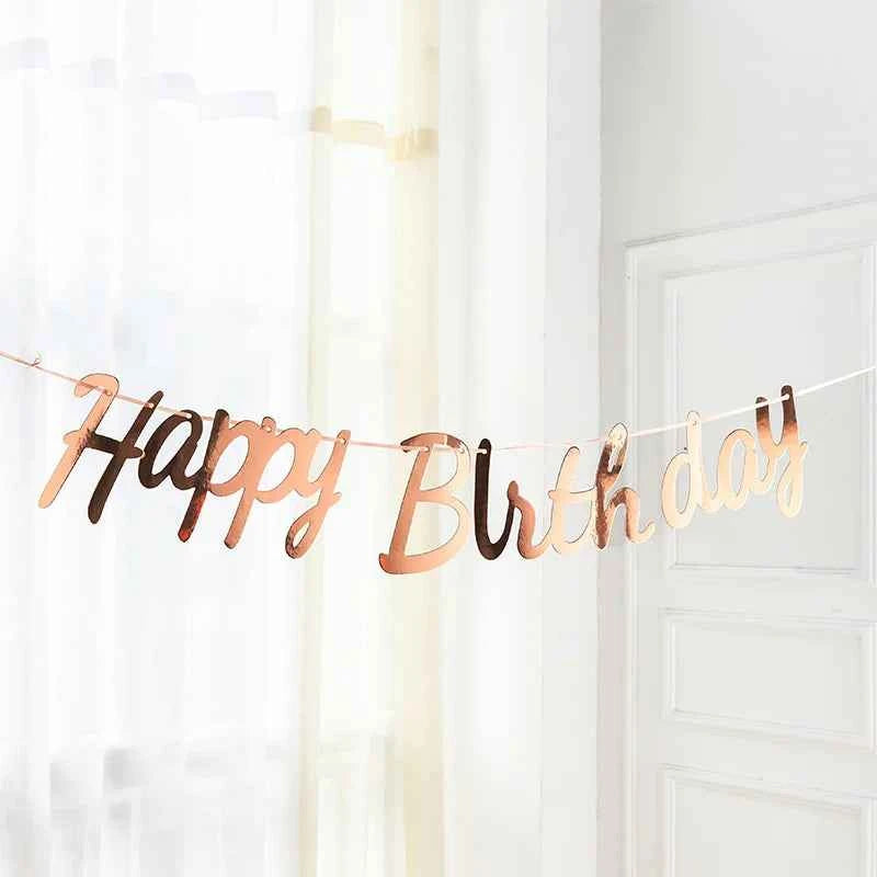 Gold Silver Blue Happy Birthday Banner Bunting Paper Birthday Party Hanging Garland Banner Boys Girls Baby Shower Decoration