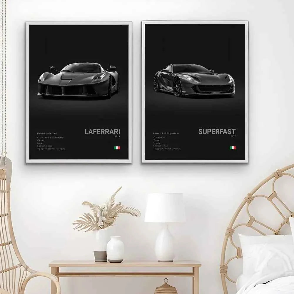 F-Ferrari Black Car Famous F40 ENZO SF90 F12 Poster Sticky Wall Art Printing Waterproof Home Living Bed Room Bar Aesthetic Decor