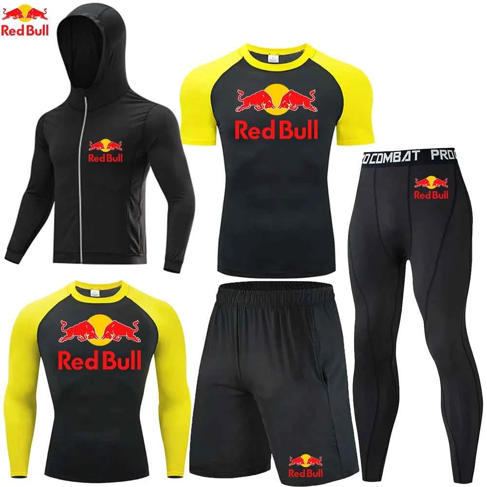 Red Bull Compression Sportswear Suits Men's Gym Tights Training Clothes Workout Jogging Set Running Rashguard Tracksuit For Men