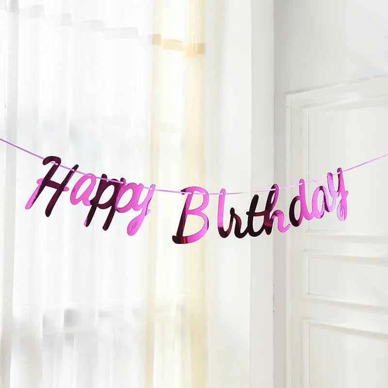 Gold Silver Blue Happy Birthday Banner Bunting Paper Birthday Party Hanging Garland Banner Boys Girls Baby Shower Decoration