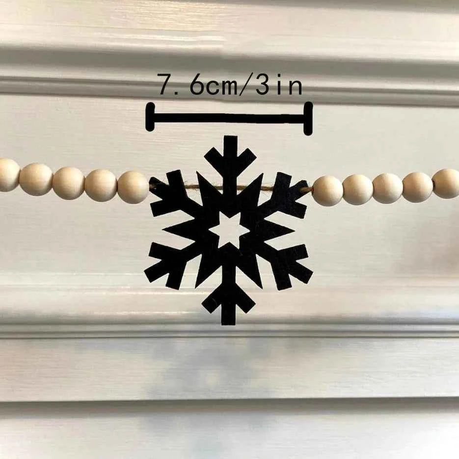 1pc Black Snowflake Garland Home Handmade Wooden Bead Banner Festival Christmas Multifunctional Wall Hanging Decoration Banner