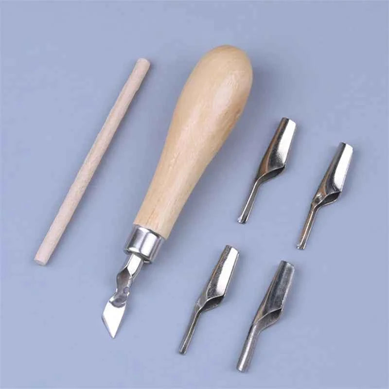 Lino Block Cutting Rubber Stamp Carving Tools With 5 Blade Wood Handle Printmaking Carving Tools Set