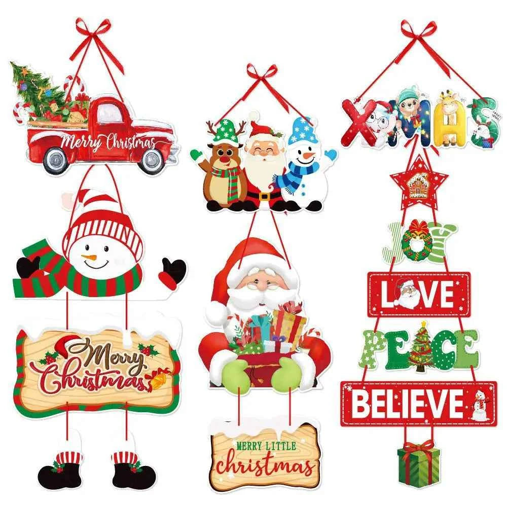 Christmas Door Hanging Banner Cute Christmas Porch Door Paper Banner Garland for Xmas Home Decorations New Year Party Supplies