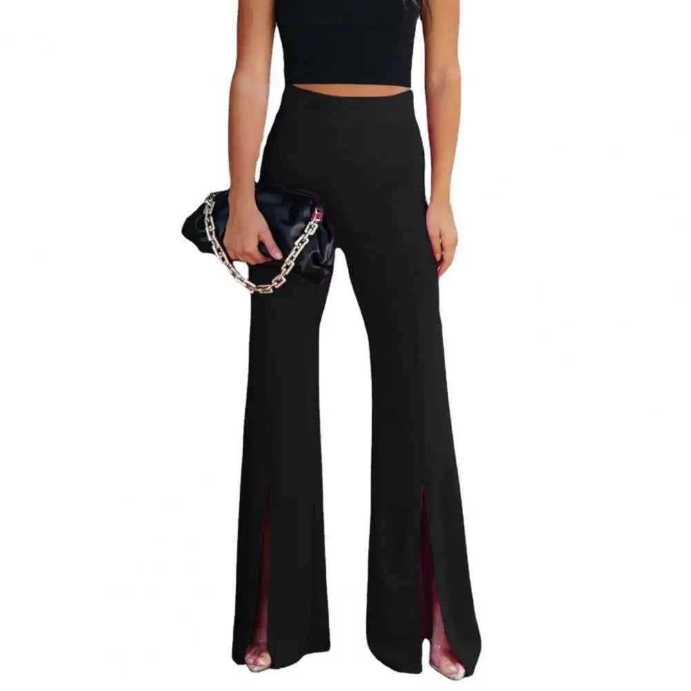 Pantalon Flare Élastique Taille Haute Femme