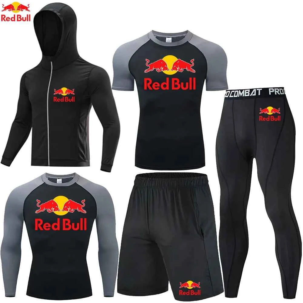 Red Bull Compression Sportswear Suits Men's Gym Tights Training Clothes Workout Jogging Set Running Rashguard Tracksuit For Men