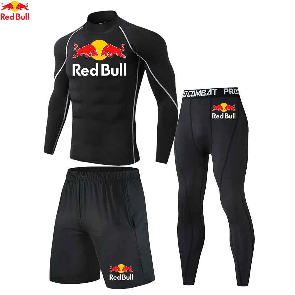 Red Bull New High-Necked Fashion Compression T Shirt Pants Set Men Tights Tracksuit Men Set Gym Fitness Clothing Sportswear Suit
