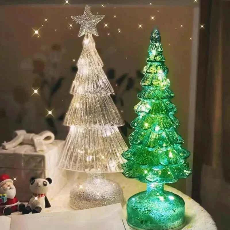 Mini Glass Christmas Tree with Lights Lighted Glass Christmas Tree Battery Operated Christmas Tree Night Lights Tabletop decor