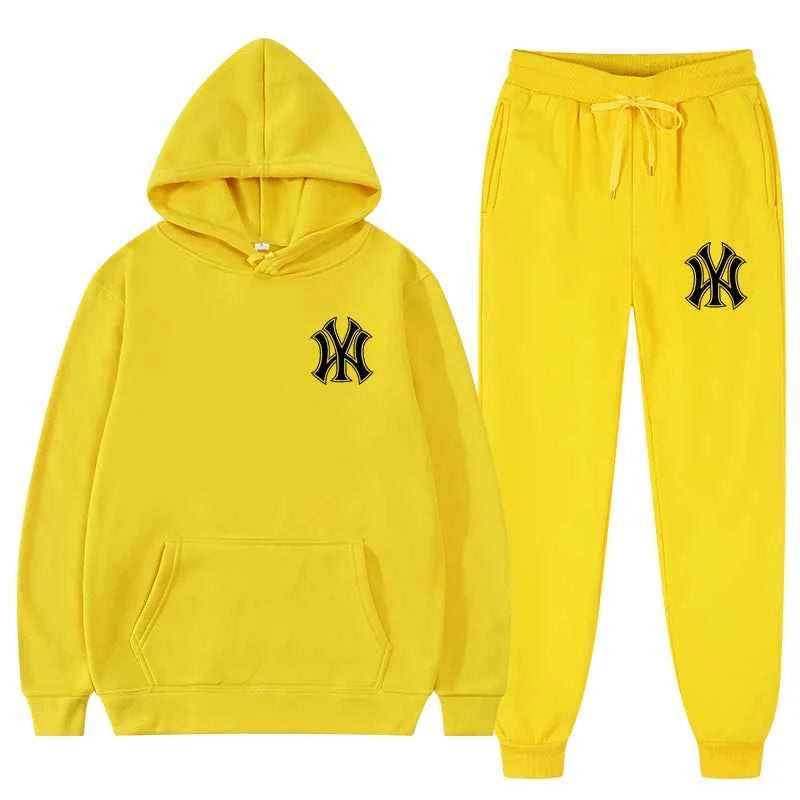 2 Pieces Sets Tracksuit Hooded Sweatshirt +Drawstring Pants Male Sport Hoodies Running Sportswear Men Women Brand Autumn Winter