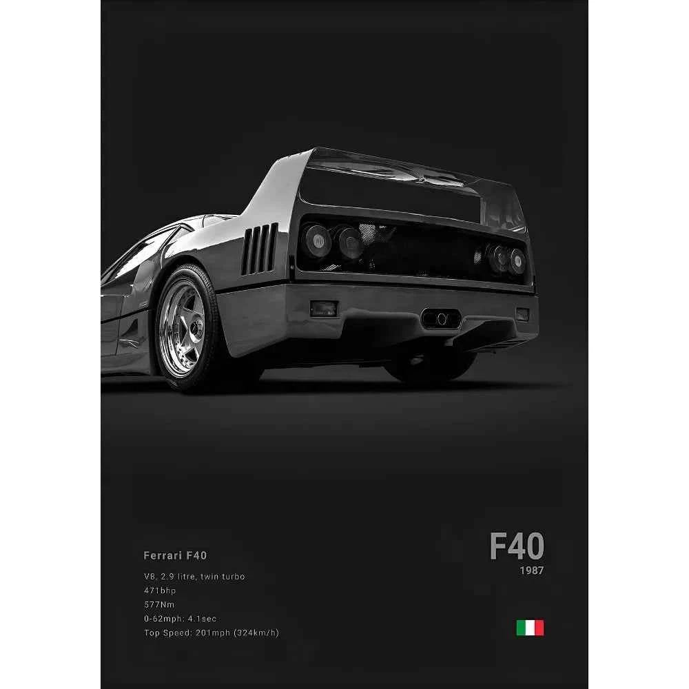 F-Ferrari Black Car Famous F40 ENZO SF90 F12 Poster Sticky Wall Art Printing Waterproof Home Living Bed Room Bar Aesthetic Decor