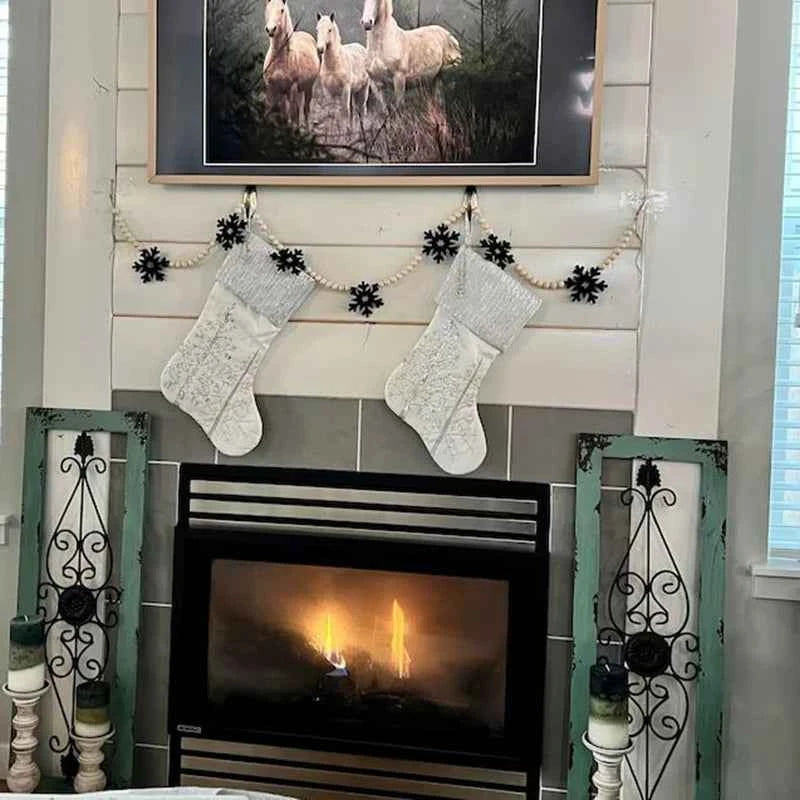 1pc Black Snowflake Garland Home Handmade Wooden Bead Banner Festival Christmas Multifunctional Wall Hanging Decoration Banner