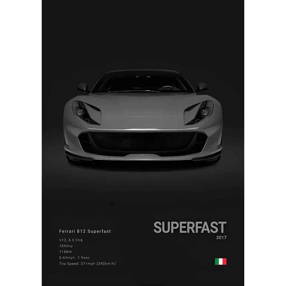F-Ferrari Black Car Famous F40 ENZO SF90 F12 Poster Sticky Wall Art Printing Waterproof Home Living Bed Room Bar Aesthetic Decor