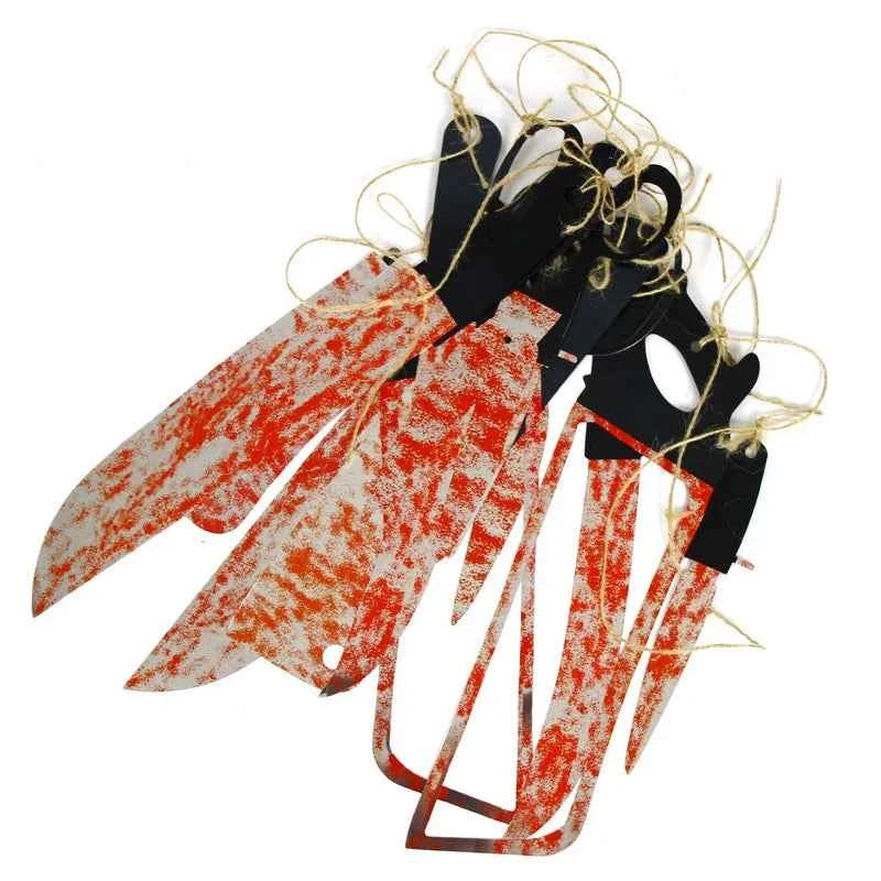 Lofytain 12pcs/lot Halloween Plastic Blood Knife Tools Sets Horror Spooky Haunted House Hanging Knife Garland Banner