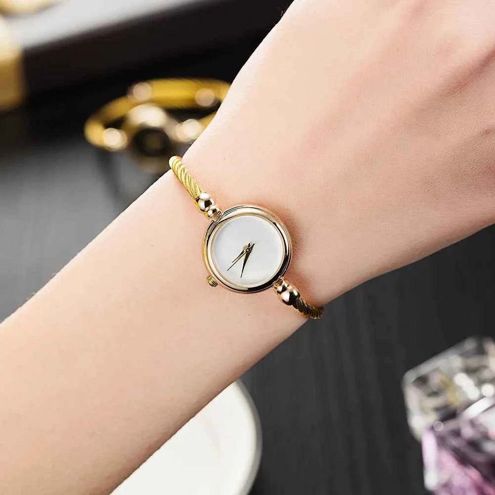 2PCS Women's Watches Fashion Gold Fine Strap Ladies Bracelet Watch Female Wrist Watch Women Clock Relojes