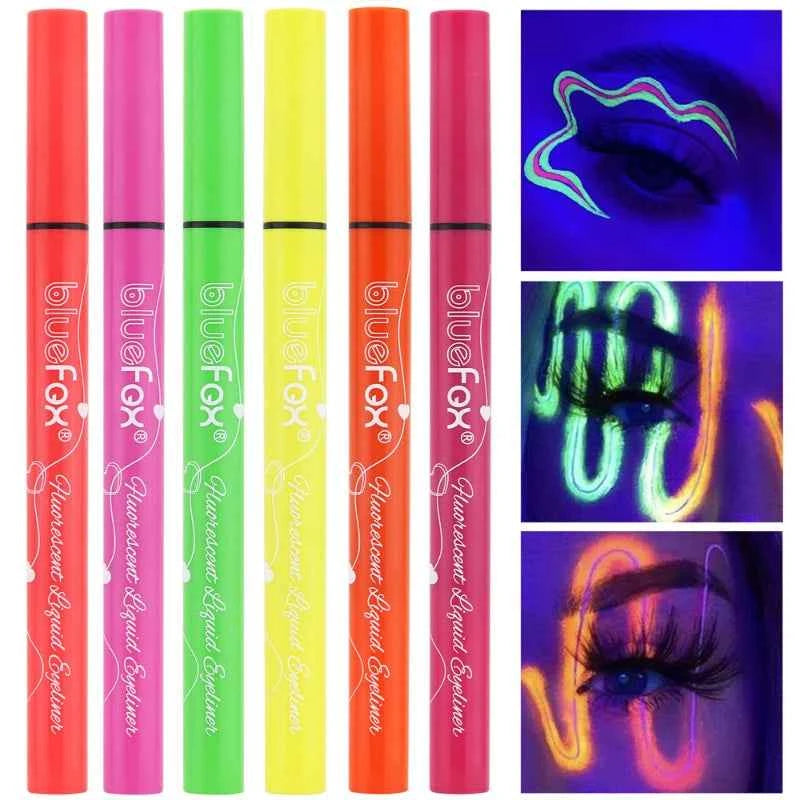 Glow In The Dark Face Paint Kit,6pcs Shimmer Glow Eyeliner set,UV Neon Face & Body Paint Sticks Marker Luminous Makeup for Music
