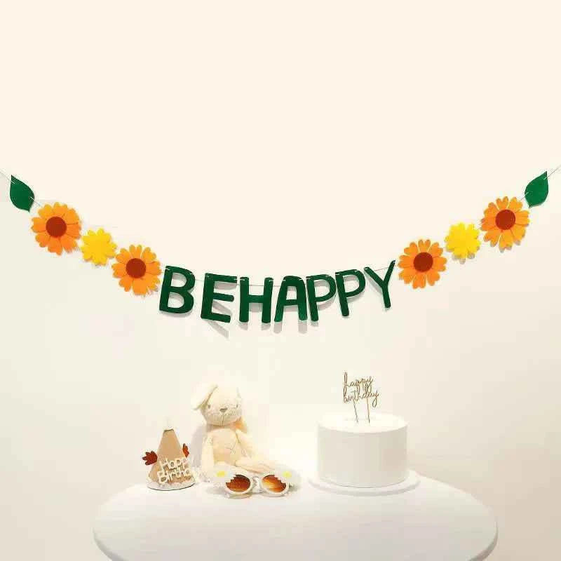 Rainbow Color Birthday Happy Party Banner Be Happy Hanging Banner Garland Daisy String Banner Wedding Banner Home Party Decor