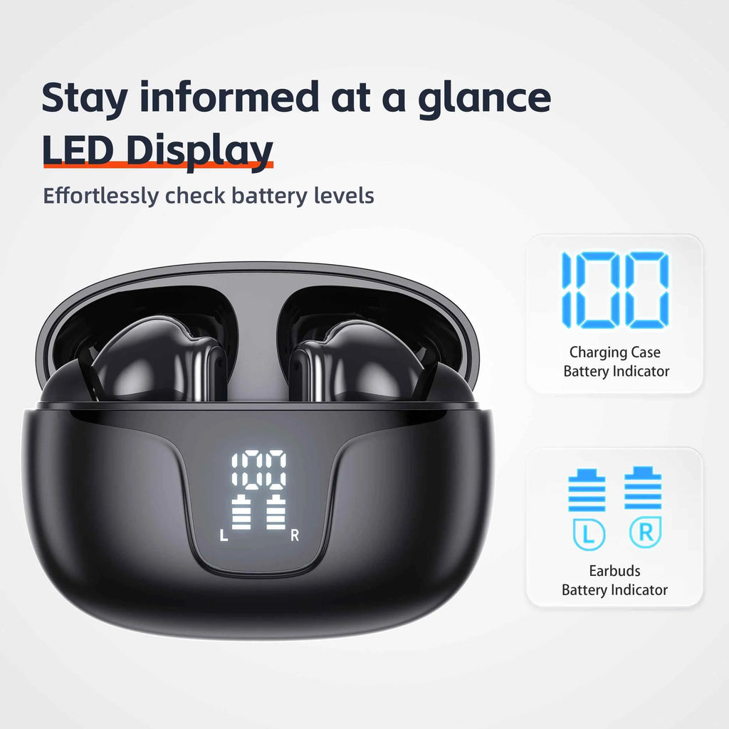 QERE E60 Wireless Bluetooth Headphones HD Microphone,HIFI Earphones,13mm Driver,Display screen+touch control,6 Mics, ANC Call