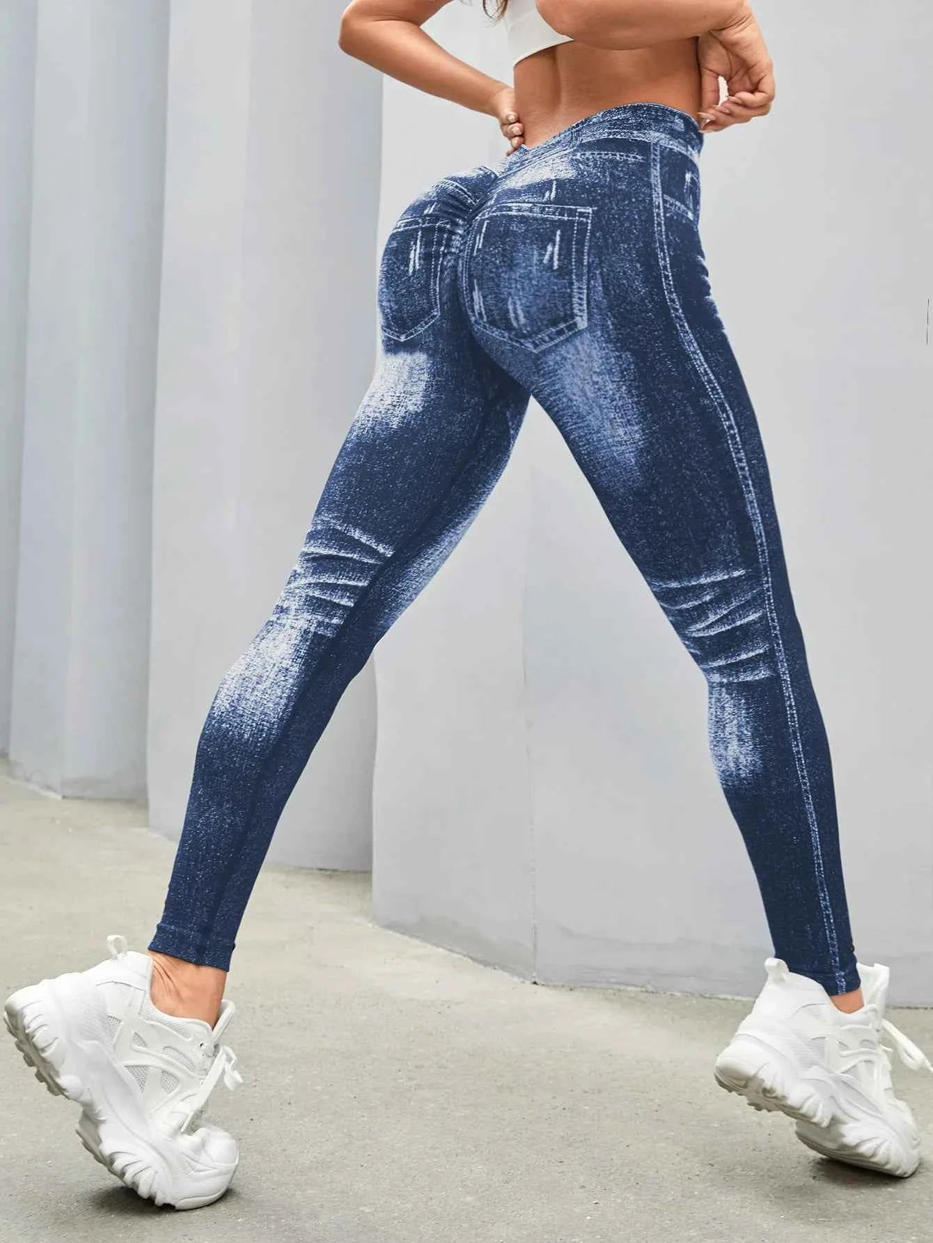 Leggings de Gym Femme Effet Jean V Dos