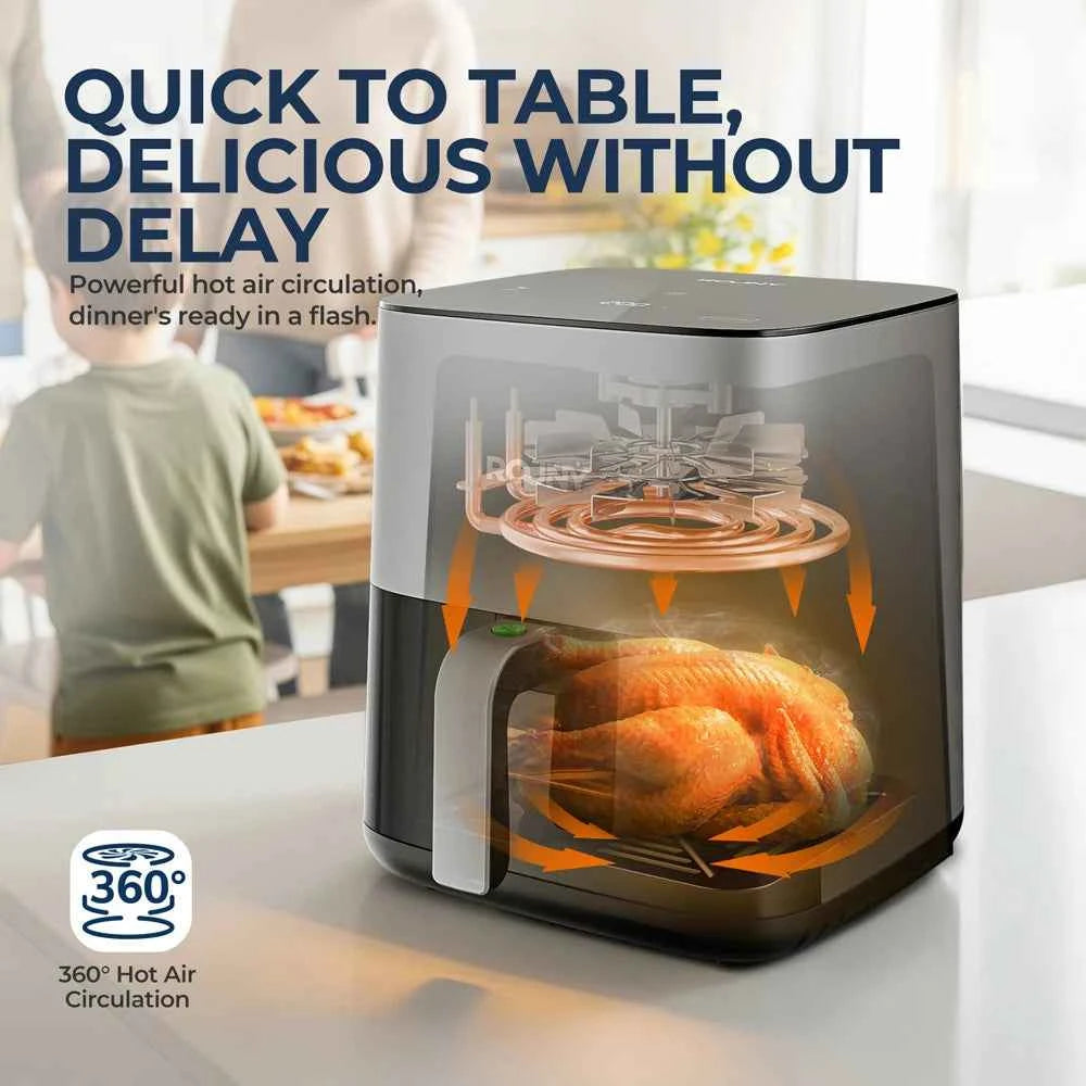 ROUNY Air Fryer 5L, Electric Hot Fryer Oven Oilless Cooker with Touch Control & Nonstick Basket & Visible Window, Family Size