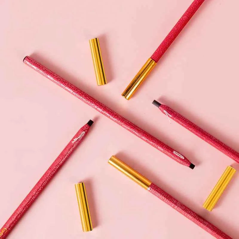 1pc Red Eyebrow Pencil Waterproof Makeup Non-smudge Cosmetics Eyebrow Enhancers Pull-Off Sharpener Golden Beauty Tools Wholesale