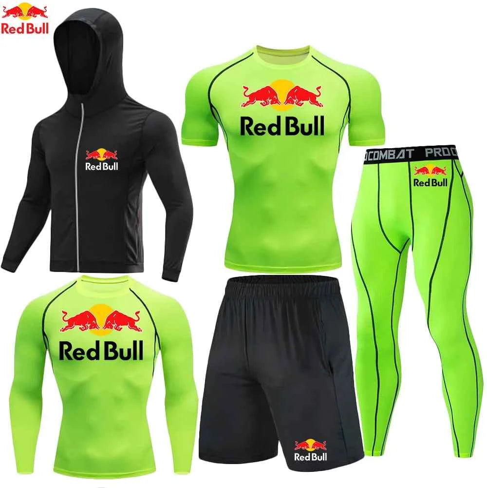 Red Bull Compression Sportswear Suits Men's Gym Tights Training Clothes Workout Jogging Set Running Rashguard Tracksuit For Men