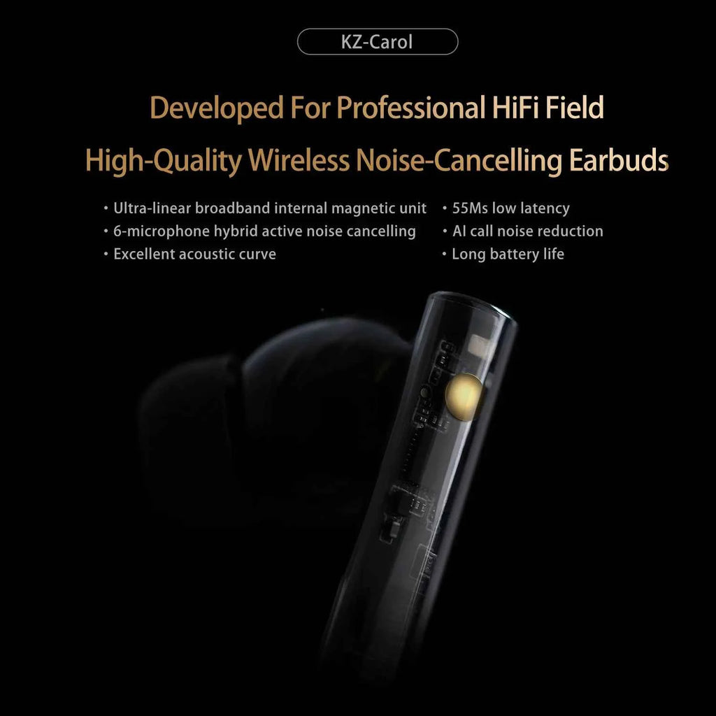 KZ Carol ANC True Wireless TWS Bluetooth 5.3 Earphone 6 Mics Active Noise Canceling in-Ear waterproof Stereo Earbuds
