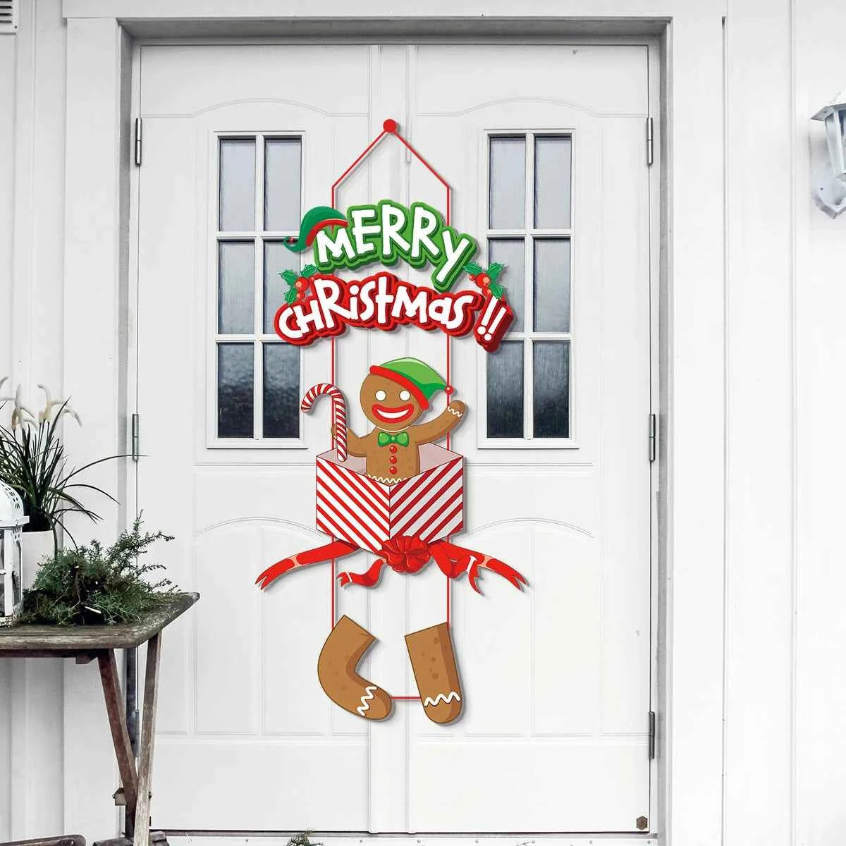 Christmas Door Hanging Banner Cute Christmas Porch Door Paper Banner Garland for Xmas Home Decorations New Year Party Supplies