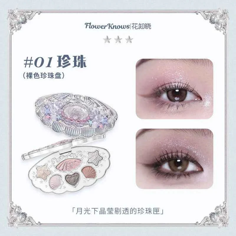 Flower Knows Moonlight Mermaid Eyeshadow Palette 8-Color Matte Shimmer Glitter Eye Makeup Cosmetics Women Beauty Eye Shadow