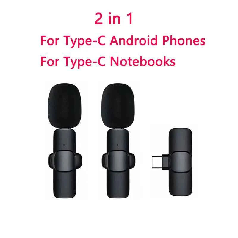 2in1 Wireless Lavalier Microphone for iPhone Android Handy Microphone Plug Play Wireless Microphone for Interview YouTube TikTok